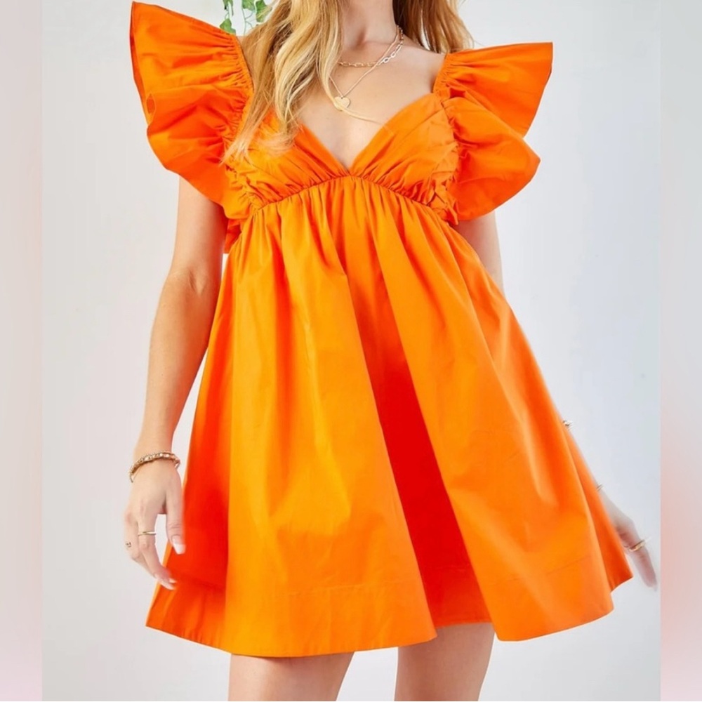 Day + Moon Orange Flutter Sleeve Mini Dress